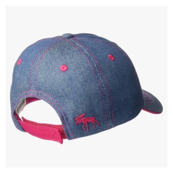 Kids Denim Baseball Cap with Pink Moose Motif - Picture 2 of 4